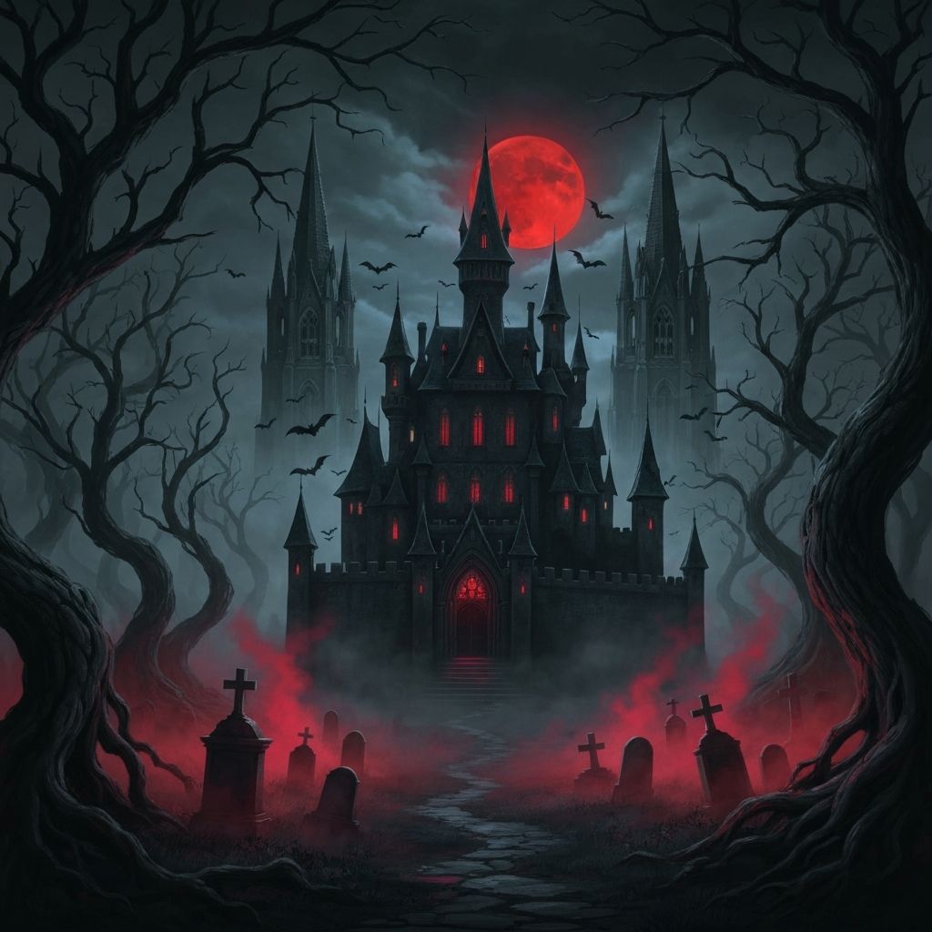 A dark gothic horror scene